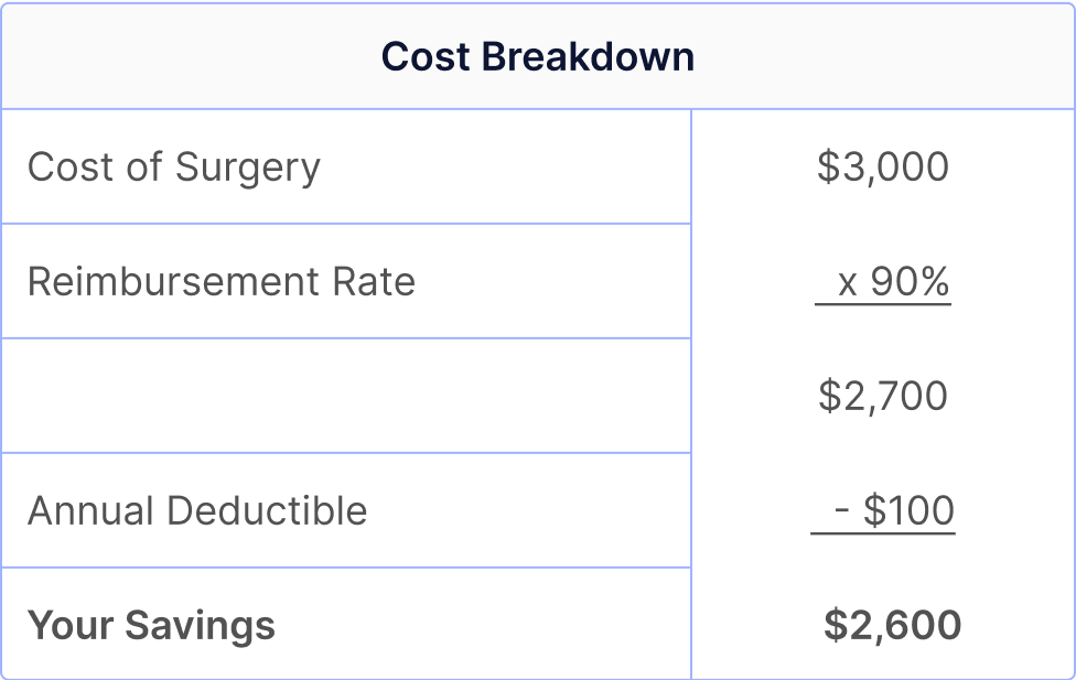A cost breakdown of surgery for a cat shows that you could save $2,600 with cat insurance.