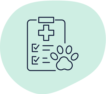 A vet check-up clipboard indicates pet wellness insurance.